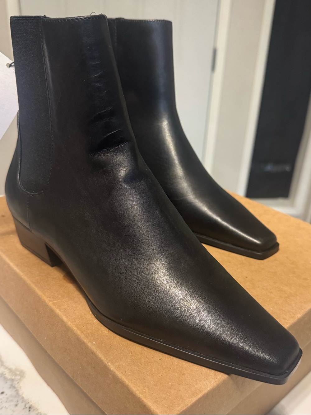 Black Leather Chelsea Ankle Boots - Sleek Square-Toe Design